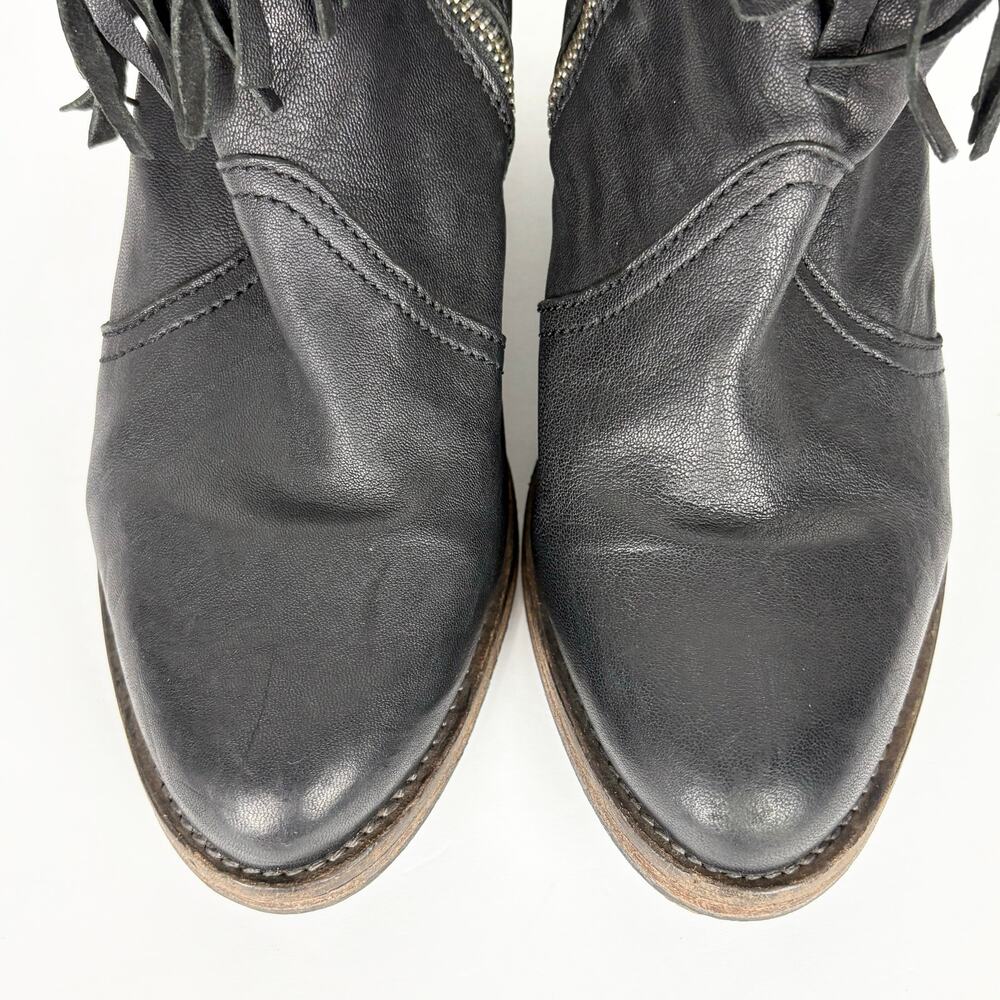 AllSaints Women Bonny Valley Black Leather Fringe Ankle Boots Cuban Heel Size 39 - Picture 7 of 8